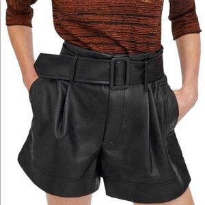 Zara faux leather vegan belted shorts